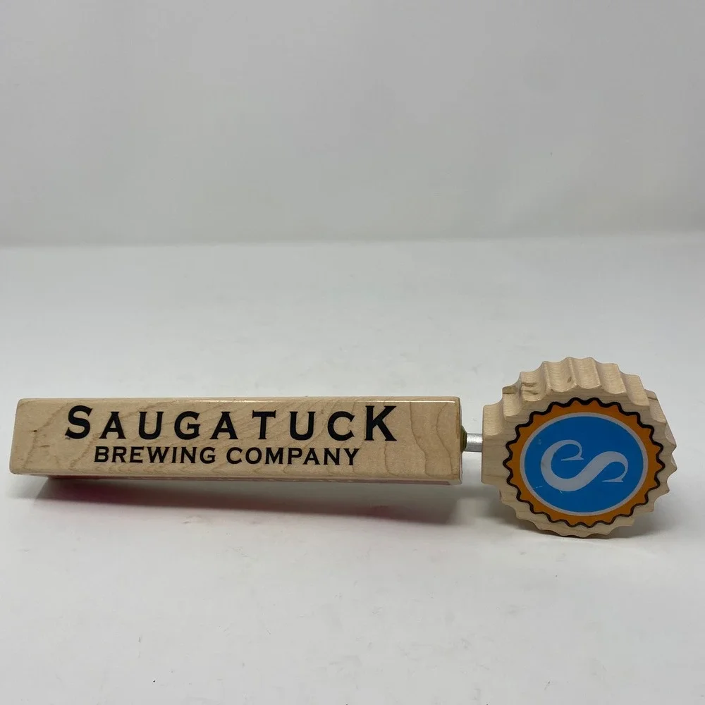 Saugatuck Brewing Company Neapolitan Beer Tap Handle Wood Bottle Cap Logo